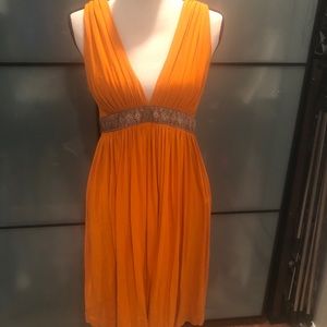 Nicole Miller Orange V neck goddess dress